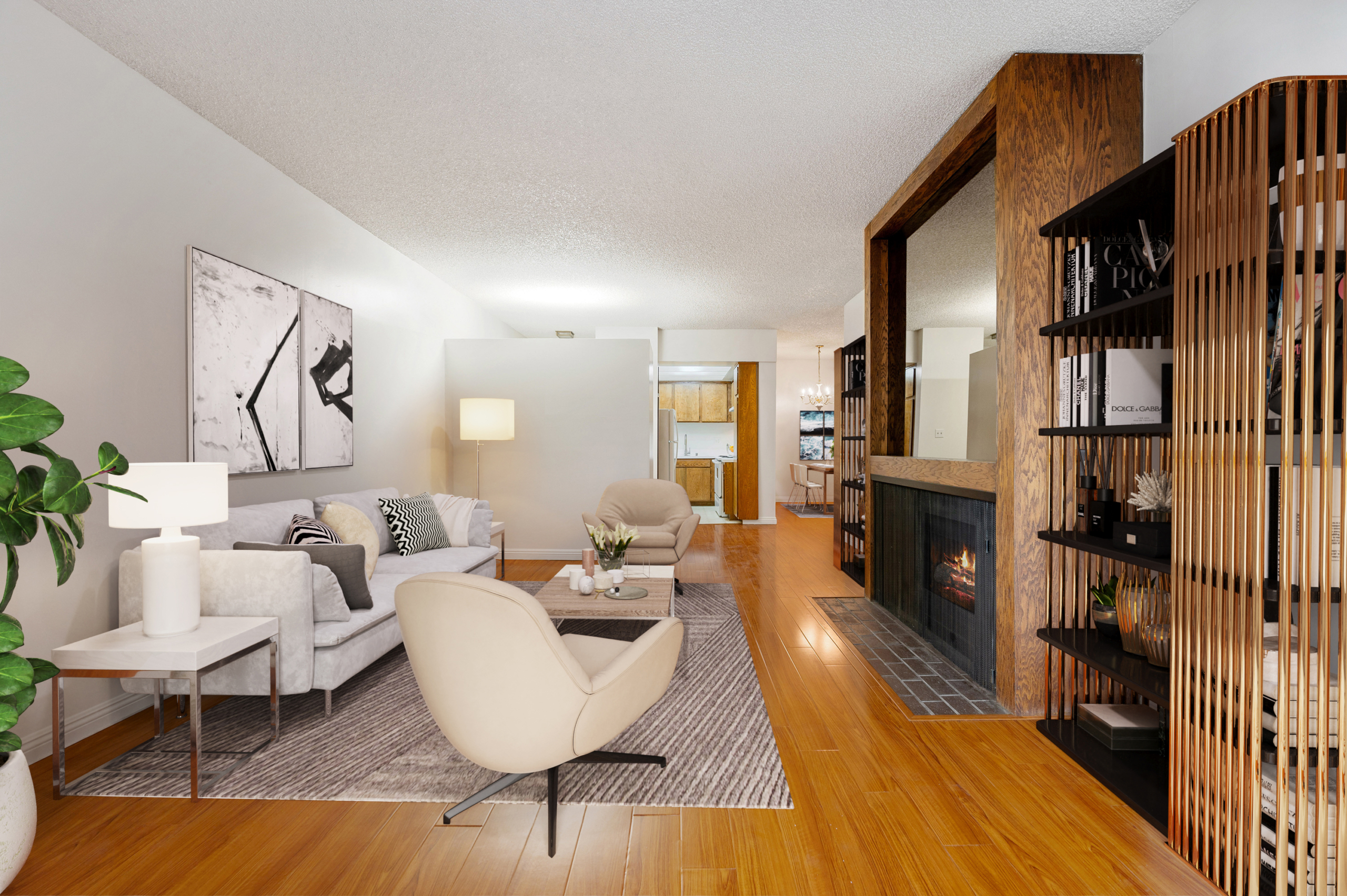 Virtually staged living room of 440 Veteran Ave #307 Westwood
